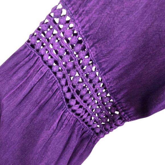 Womens Boho Fairycore Summer Cottage Cabin Prairie Girl Eyelet Lace Purple LG - Picture 5 of 9